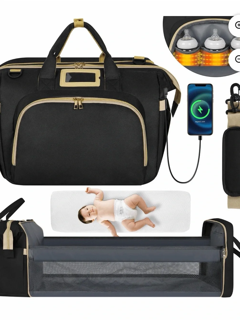 GPED Diaper Bag with Changing Station and Charging Port